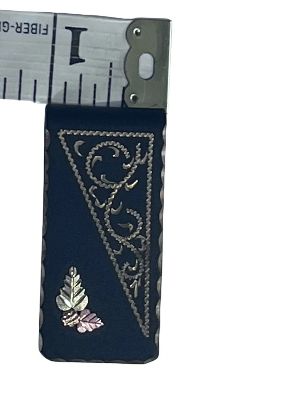 Vtg Landstroms Black Hills Gold Black Steel Money Clip Solid 12K Gold Leaves 19g
